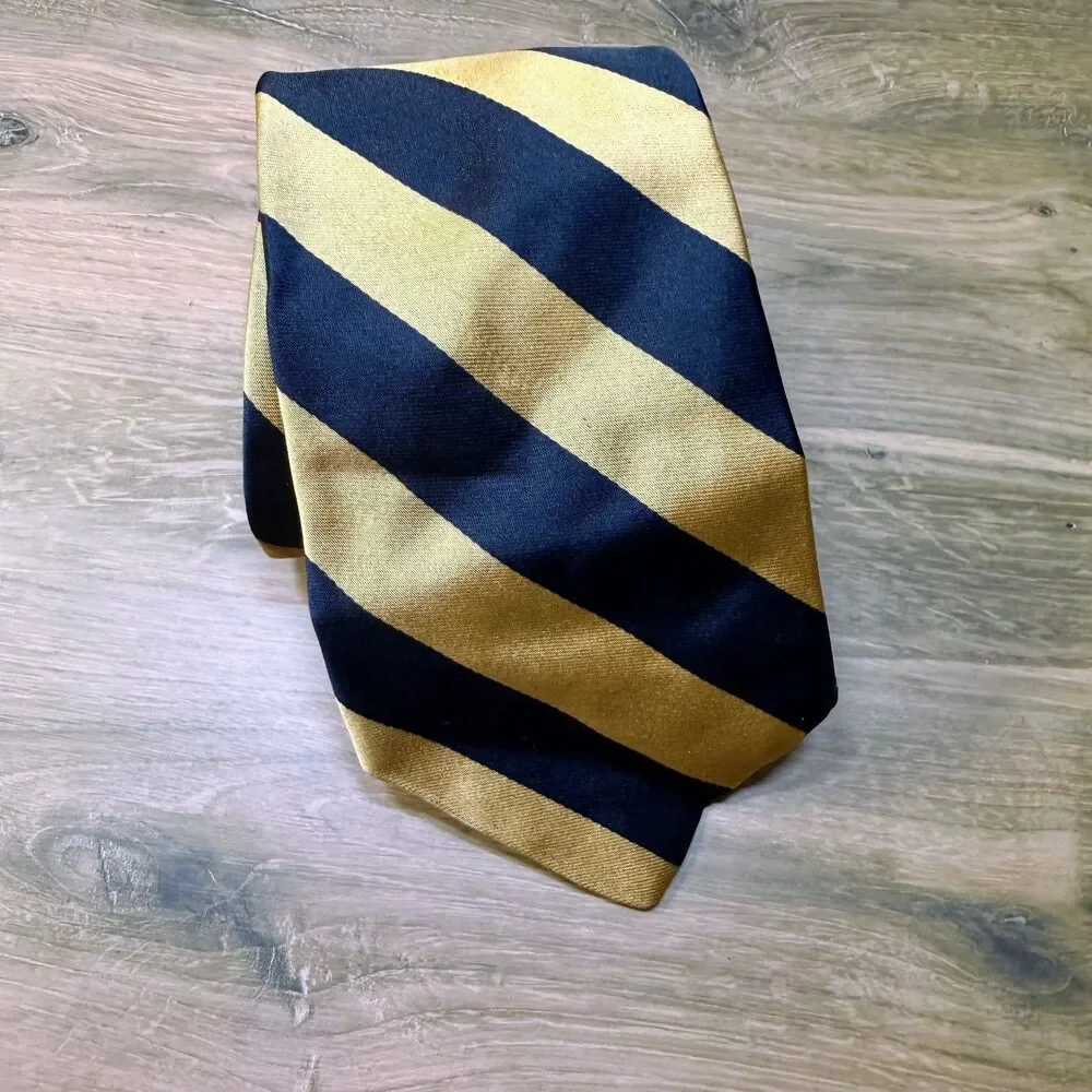Vintage Aquascutum of London Tie Navy Gold Diagonal Stripe 100% Silk England